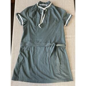 Edeis Shift Dress Olive Green Tie Waist Short Sleeve Size 8